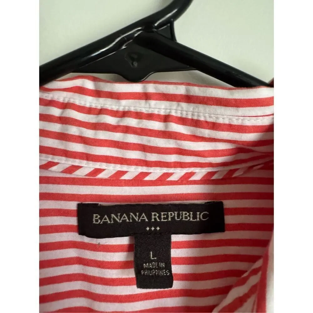 Banana Republic men’s red striped 100% cotton button shirt sz L beachy breathabl